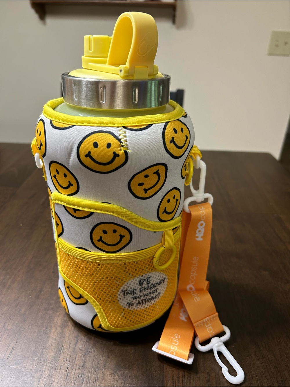 Smiley Face Water Bottle with Sleeve